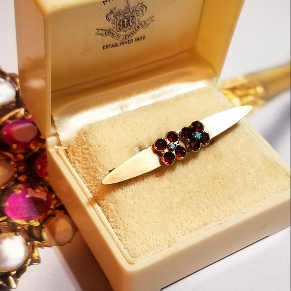 10kt TOP 1910s George L. Paine Bohemian Garnet Persian Turquoise Brooch - Picture 8 of 8